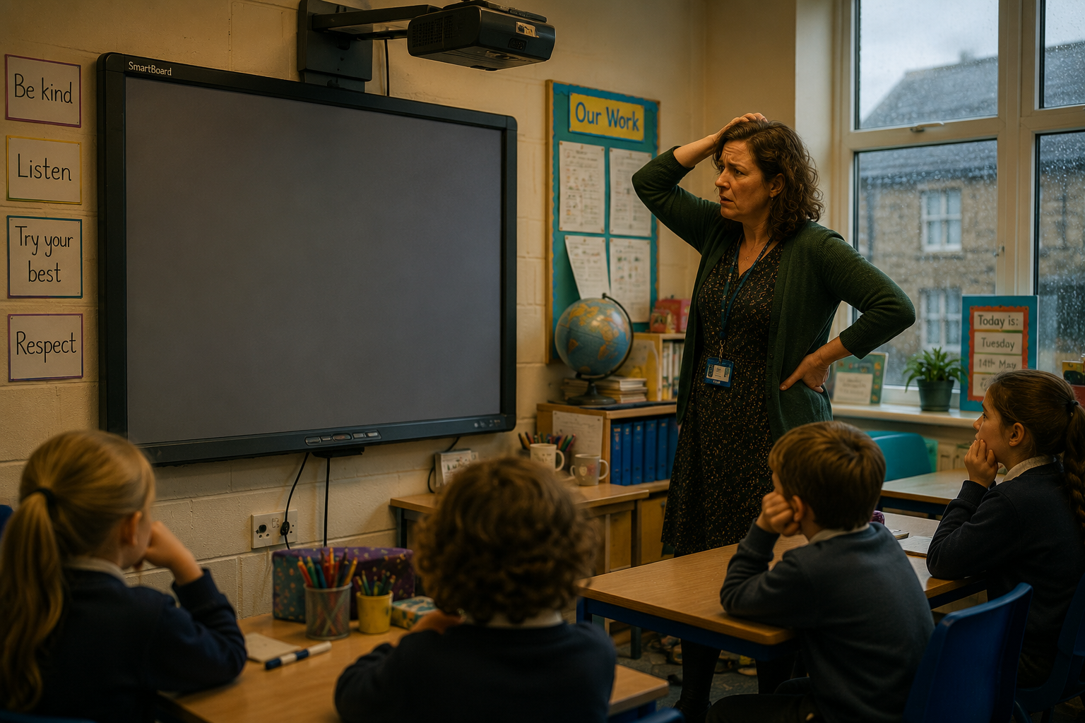 Lowri's teacher speaking to the class