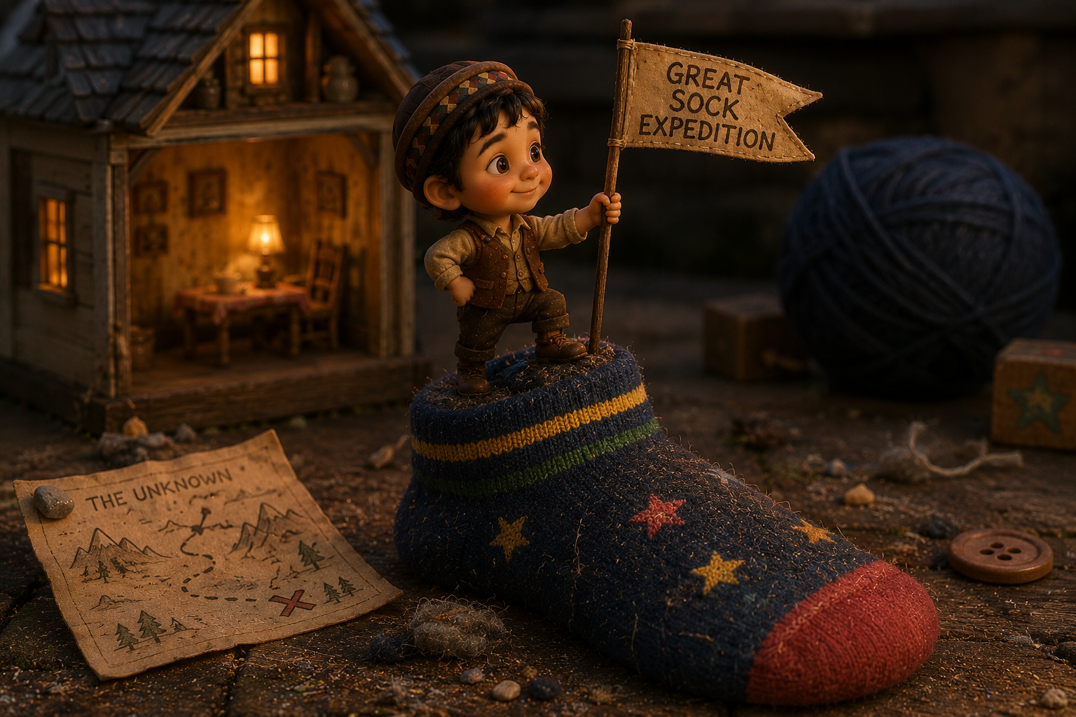 Horta sitting beside a large ball of wool while Midnight watches