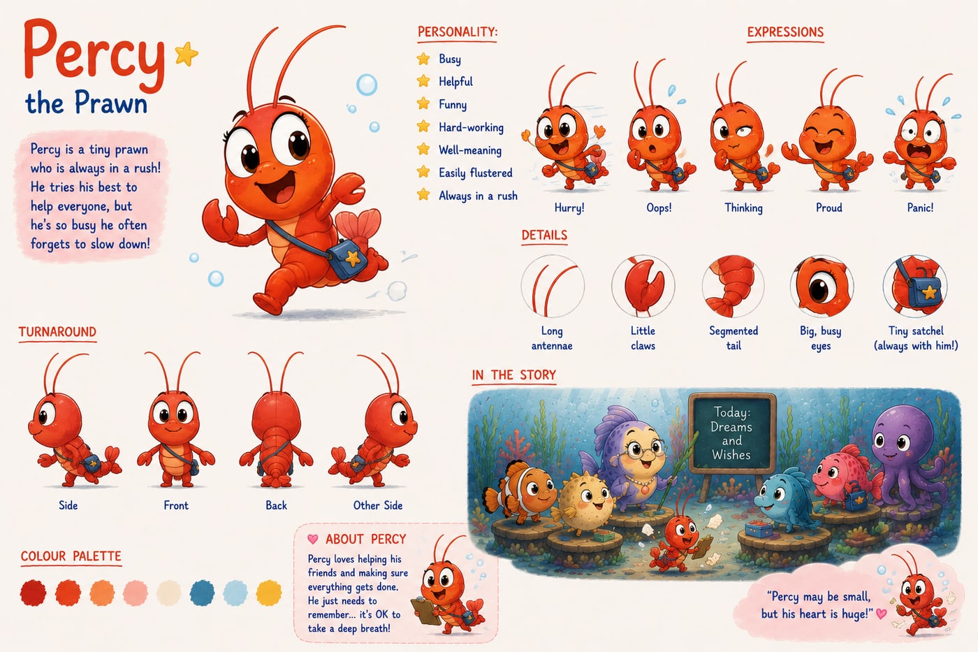 Character mood board for Percy the Prawn