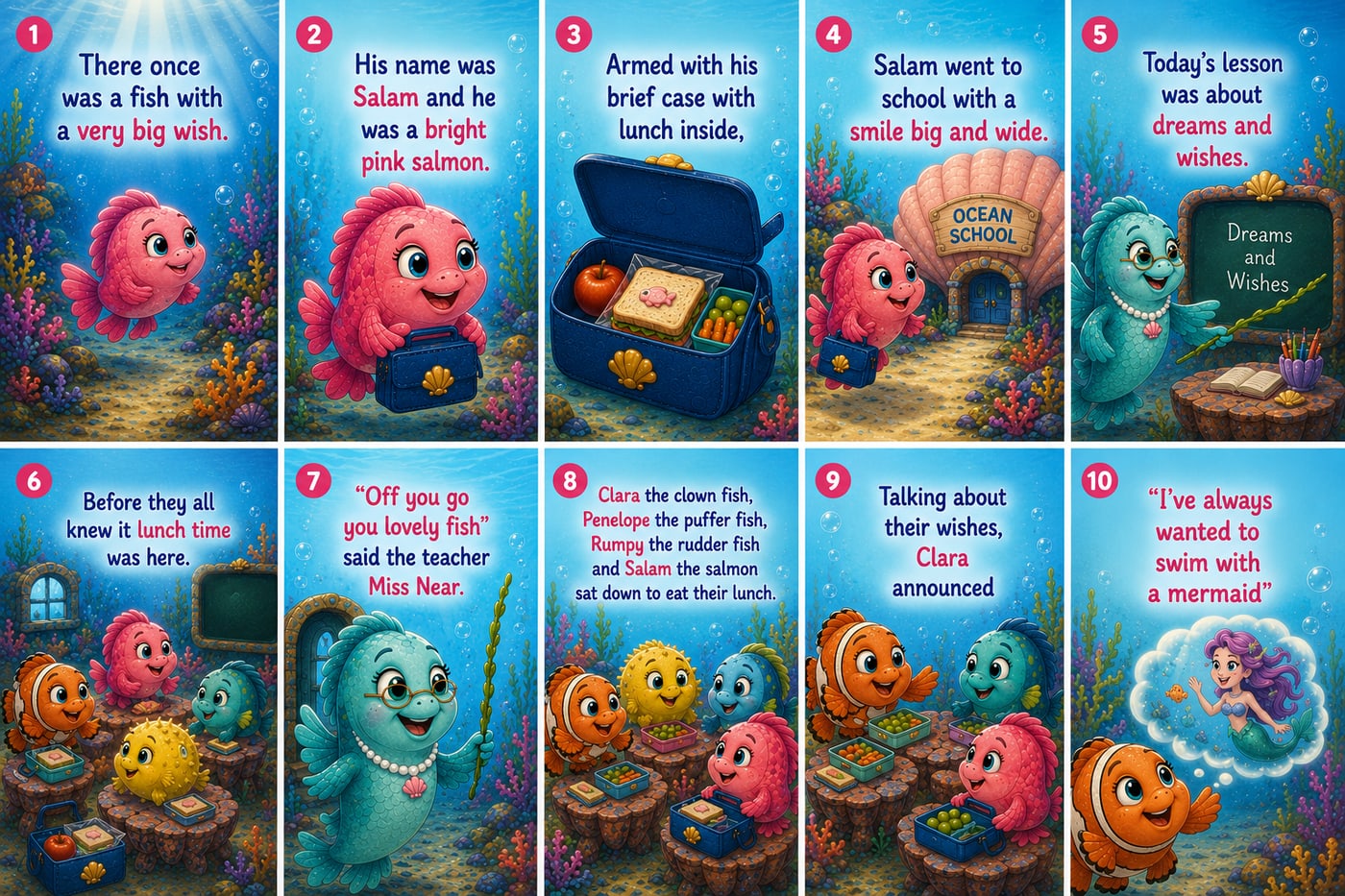 Storyboard map showing scenes 1 to 10, including the opening and Salam’s wish